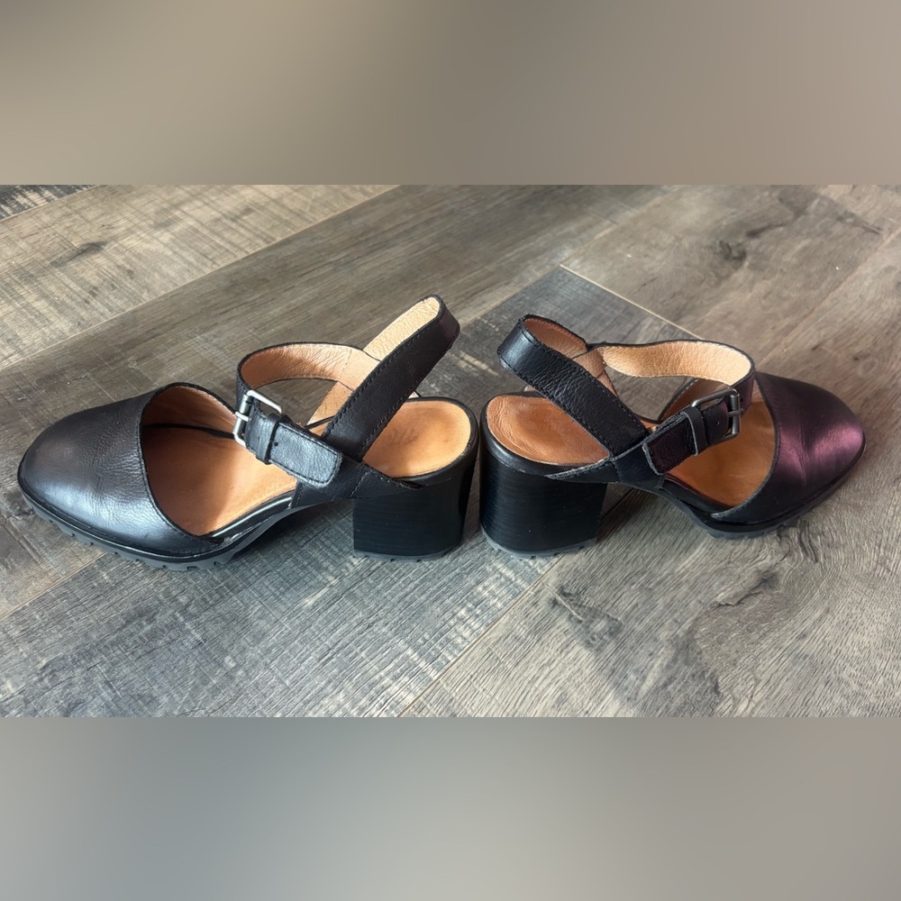 Madewell black leather slingback chunky lugsole heels - 7